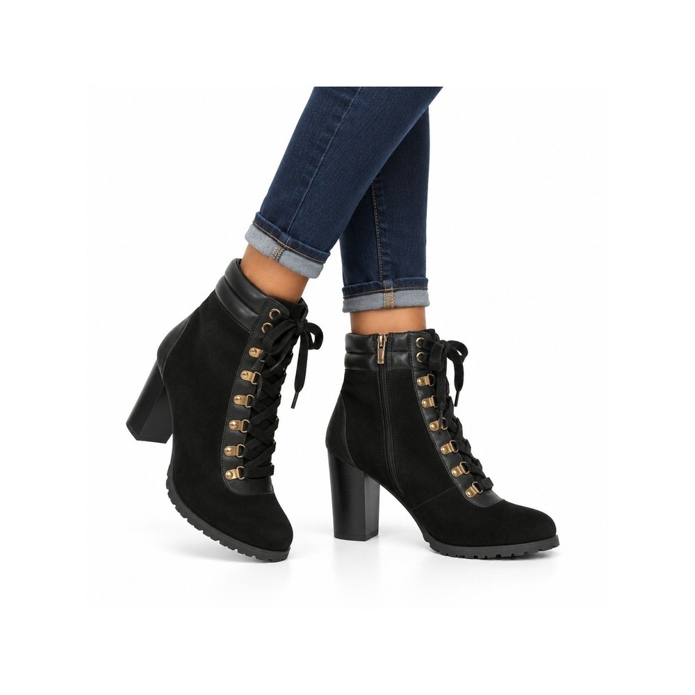 White House Black Market Reagan Combat Boot Women 7M Black Suede Block Heel
